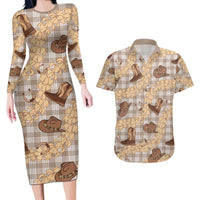 Khaki Palaka Hawaii Cowboy Couples Matching Long Sleeve Bodycon Dress and Hawaiian Shirt Puakenikeni Lei Paniolo Papale Seamless Vibes LT14 Khaki - Polynesian Pride