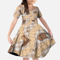 Khaki Palaka Hawaii Cowboy Family Matching Long Sleeve Bodycon Dress and Hawaiian Shirt Puakenikeni Lei Paniolo Papale Seamless Vibes LT14 Daughter's Dress Khaki - Polynesian Pride