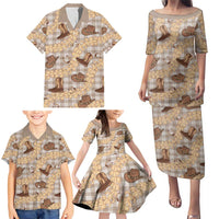 Khaki Palaka Hawaii Cowboy Family Matching Puletasi and Hawaiian Shirt Puakenikeni Lei Paniolo Papale Seamless Vibes LT14 - Polynesian Pride