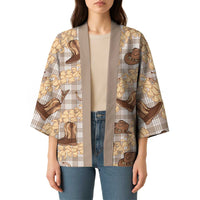 Khaki Palaka Hawaii Cowboy Kimono Puakenikeni Lei Paniolo Papale Seamless Vibes - Polynesian Pride