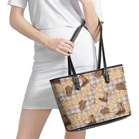 Khaki Palaka Hawaii Cowboy Leather Tote Bag Puakenikeni Lei Paniolo Papale Seamless Vibes - Polynesian Pride