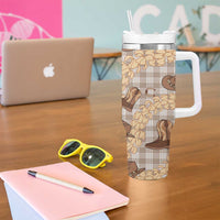 Khaki Palaka Hawaii Cowboy Tumbler With Handle Puakenikeni Lei Paniolo Papale Seamless Vibes - Polynesian Pride