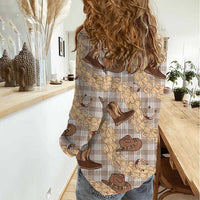 Khaki Palaka Hawaii Cowboy Women Casual Shirt Puakenikeni Lei Paniolo Papale Seamless Vibes LT14 - Polynesian Pride