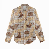 Khaki Palaka Hawaii Cowboy Women Casual Shirt Puakenikeni Lei Paniolo Papale Seamless Vibes LT14 - Polynesian Pride