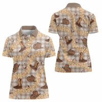 Khaki Palaka Hawaii Cowboy Women Polo Shirt Puakenikeni Lei Paniolo Papale Seamless Vibes LT14 - Polynesian Pride