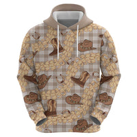 Khaki Palaka Hawaii Cowboy Zip Hoodie Puakenikeni Lei Paniolo Papale Seamless Vibes - Polynesian Pride