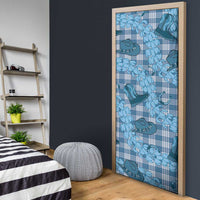 Cyan Palaka Hawaii Cowboy Door Cover Puakenikeni Lei Paniolo Papale Seamless Vibes - Polynesian Pride