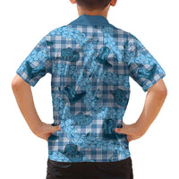 Cyan Palaka Hawaii Cowboy Family Matching Long Sleeve Bodycon Dress and Hawaiian Shirt Puakenikeni Lei Paniolo Papale Seamless Vibes LT14 - Polynesian Pride