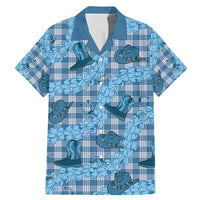 Cyan Palaka Hawaii Cowboy Family Matching Mermaid Dress and Hawaiian Shirt Puakenikeni Lei Paniolo Papale Seamless Vibes LT14 Dad's Shirt - Short Sleeve Cyan - Polynesian Pride