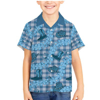 Cyan Palaka Hawaii Cowboy Family Matching Mermaid Dress and Hawaiian Shirt Puakenikeni Lei Paniolo Papale Seamless Vibes LT14 Son's Shirt Cyan - Polynesian Pride