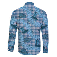 Cyan Palaka Hawaii Cowboy Family Matching Off Shoulder Maxi Dress and Hawaiian Shirt Puakenikeni Lei Paniolo Papale Seamless Vibes LT14 - Polynesian Pride