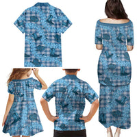 Cyan Palaka Hawaii Cowboy Family Matching Puletasi and Hawaiian Shirt Puakenikeni Lei Paniolo Papale Seamless Vibes LT14 - Polynesian Pride