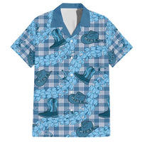 Cyan Palaka Hawaii Cowboy Family Matching Short Sleeve Bodycon Dress and Hawaiian Shirt Puakenikeni Lei Paniolo Papale Seamless Vibes LT14 Dad's Shirt - Short Sleeve Cyan - Polynesian Pride