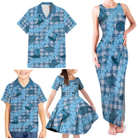 Cyan Palaka Hawaii Cowboy Family Matching Tank Maxi Dress and Hawaiian Shirt Puakenikeni Lei Paniolo Papale Seamless Vibes LT14 - Polynesian Pride
