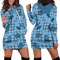 Cyan Palaka Hawaii Cowboy Hoodie Dress Puakenikeni Lei Paniolo Papale Seamless Vibes LT14 - Polynesian Pride