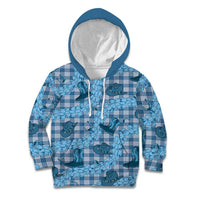 Cyan Palaka Hawaii Cowboy Kid Hoodie Puakenikeni Lei Paniolo Papale Seamless Vibes LT14 Hoodie Cyan - Polynesian Pride