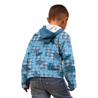 Cyan Palaka Hawaii Cowboy Kid Hoodie Puakenikeni Lei Paniolo Papale Seamless Vibes LT14 - Polynesian Pride