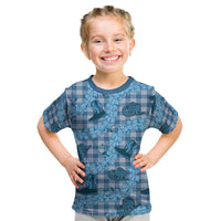 Cyan Palaka Hawaii Cowboy Kid T Shirt Puakenikeni Lei Paniolo Papale Seamless Vibes - Polynesian Pride