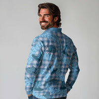 Cyan Palaka Hawaii Cowboy Long Sleeve Polo Shirt Puakenikeni Lei Paniolo Papale Seamless Vibes LT14 - Polynesian Pride