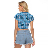 Cyan Palaka Hawaii Cowboy Raglan Cropped T Shirt Puakenikeni Lei Paniolo Papale Seamless Vibes - Polynesian Pride