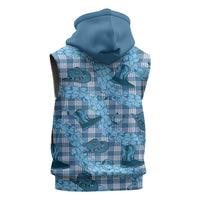 Cyan Palaka Hawaii Cowboy Sleeveless Hoodie Puakenikeni Lei Paniolo Papale Seamless Vibes LT14 - Polynesian Pride