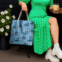 Cyan Palaka Hawaii Cowboy Tote Bag Puakenikeni Lei Paniolo Papale Seamless Vibes - Polynesian Pride