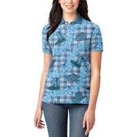 Cyan Palaka Hawaii Cowboy Women Polo Shirt Puakenikeni Lei Paniolo Papale Seamless Vibes LT14 - Polynesian Pride