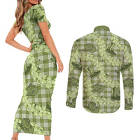 Lime Palaka Hawaii Cowboy Couples Matching Short Sleeve Bodycon Dress and Long Sleeve Button Shirt Puakenikeni Lei Paniolo Papale Seamless Vibes LT14 - Polynesian Pride