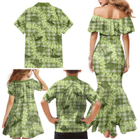 Lime Palaka Hawaii Cowboy Family Matching Mermaid Dress and Hawaiian Shirt Puakenikeni Lei Paniolo Papale Seamless Vibes LT14 - Polynesian Pride