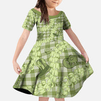 Lime Palaka Hawaii Cowboy Family Matching Off The Shoulder Long Sleeve Dress and Hawaiian Shirt Puakenikeni Lei Paniolo Papale Seamless Vibes LT14 Daughter's Dress Lime - Polynesian Pride
