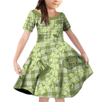 Lime Palaka Hawaii Cowboy Family Matching Off Shoulder Short Dress and Hawaiian Shirt Puakenikeni Lei Paniolo Papale Seamless Vibes LT14 Daughter's Dress Lime - Polynesian Pride