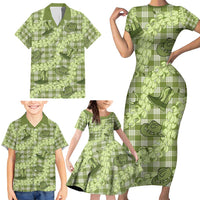 Lime Palaka Hawaii Cowboy Family Matching Short Sleeve Bodycon Dress and Hawaiian Shirt Puakenikeni Lei Paniolo Papale Seamless Vibes LT14 - Polynesian Pride