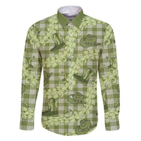 Lime Palaka Hawaii Cowboy Family Matching Summer Maxi Dress and Hawaiian Shirt Puakenikeni Lei Paniolo Papale Seamless Vibes LT14 Dad's Shirt - Long Sleeve Lime - Polynesian Pride