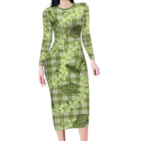 Lime Palaka Hawaii Cowboy Long Sleeve Bodycon Dress Puakenikeni Lei Paniolo Papale Seamless Vibes LT14 Long Dress Lime - Polynesian Pride