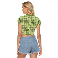 Lime Palaka Hawaii Cowboy Raglan Cropped T Shirt Puakenikeni Lei Paniolo Papale Seamless Vibes - Polynesian Pride