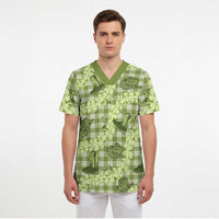 Lime Palaka Hawaii Cowboy Scrub Top Puakenikeni Lei Paniolo Papale Seamless Vibes - Polynesian Pride