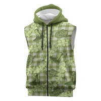 Lime Palaka Hawaii Cowboy Sleeveless Zip Hoodie Puakenikeni Lei Paniolo Papale Seamless Vibes - Polynesian Pride