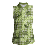 Lime Palaka Hawaii Cowboy Women Sleeveless Polo Shirt Puakenikeni Lei Paniolo Papale Seamless Vibes LT14 Female Lime - Polynesian Pride