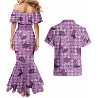 Purple Palaka Hawaii Cowboy Couples Matching Mermaid Dress and Hawaiian Shirt Puakenikeni Lei Paniolo Papale Seamless Vibes LT14 - Polynesian Pride