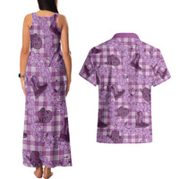 Purple Palaka Hawaii Cowboy Couples Matching Tank Maxi Dress and Hawaiian Shirt Puakenikeni Lei Paniolo Papale Seamless Vibes LT14 - Polynesian Pride