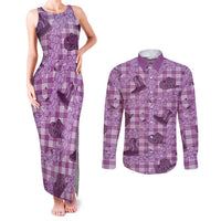 Purple Palaka Hawaii Cowboy Couples Matching Tank Maxi Dress and Long Sleeve Button Shirt Puakenikeni Lei Paniolo Papale Seamless Vibes LT14 Purple - Polynesian Pride