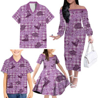 Purple Palaka Hawaii Cowboy Family Matching Off The Shoulder Long Sleeve Dress and Hawaiian Shirt Puakenikeni Lei Paniolo Papale Seamless Vibes LT14 - Polynesian Pride