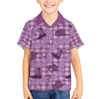 Purple Palaka Hawaii Cowboy Family Matching Off The Shoulder Long Sleeve Dress and Hawaiian Shirt Puakenikeni Lei Paniolo Papale Seamless Vibes LT14 Son's Shirt Purple - Polynesian Pride