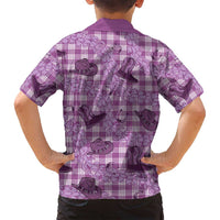 Purple Palaka Hawaii Cowboy Family Matching Off Shoulder Short Dress and Hawaiian Shirt Puakenikeni Lei Paniolo Papale Seamless Vibes LT14 - Polynesian Pride