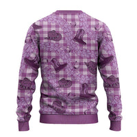 Purple Palaka Hawaii Cowboy Ugly Christmas Sweater Puakenikeni Lei Paniolo Papale Seamless Vibes - Polynesian Pride
