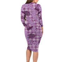 Purple Palaka Hawaii Cowboy Long Sleeve Bodycon Dress Puakenikeni Lei Paniolo Papale Seamless Vibes LT14 - Polynesian Pride