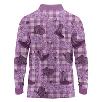 Purple Palaka Hawaii Cowboy Long Sleeve Polo Shirt Puakenikeni Lei Paniolo Papale Seamless Vibes LT14 - Polynesian Pride
