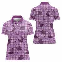 Purple Palaka Hawaii Cowboy Women Polo Shirt Puakenikeni Lei Paniolo Papale Seamless Vibes LT14 - Polynesian Pride