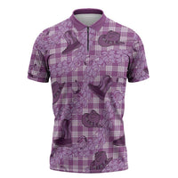 Purple Palaka Hawaii Cowboy Zipper Polo Shirt Puakenikeni Lei Paniolo Papale Seamless Vibes LT14 Purple - Polynesian Pride