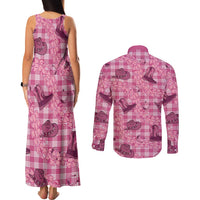Pink Palaka Hawaii Cowboy Couples Matching Tank Maxi Dress and Long Sleeve Button Shirt Puakenikeni Lei Paniolo Papale Seamless Vibes LT14 - Polynesian Pride